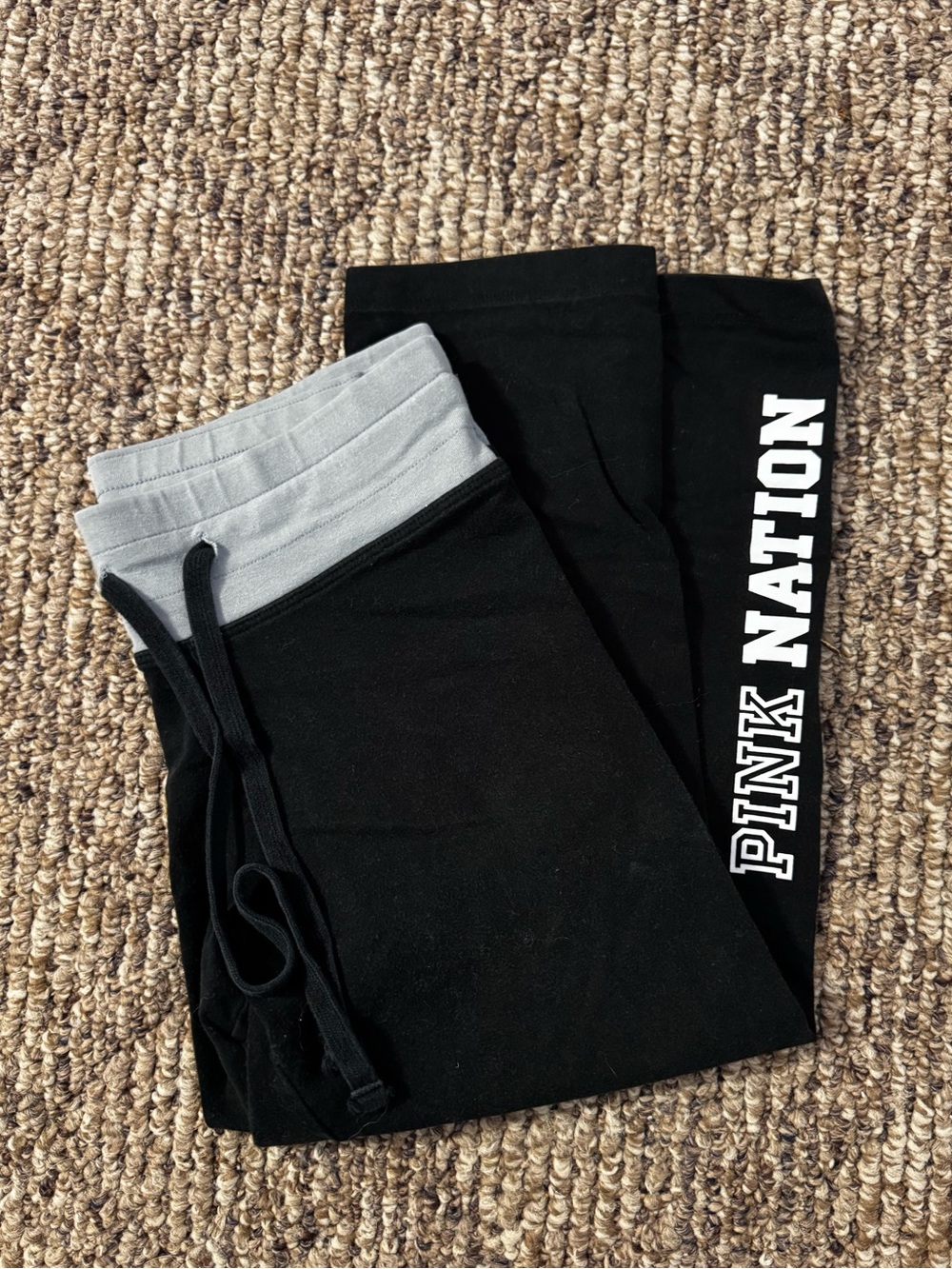Victoria's Secret PINK Nation Black Capri Joggers with Gray Waistband